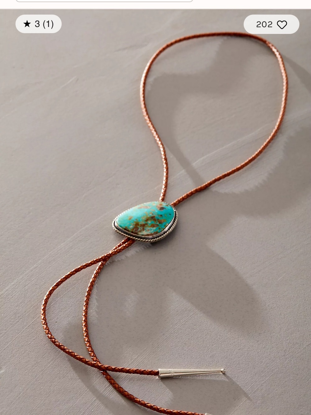 Turquoise Bolo Necklace with Brown Cord